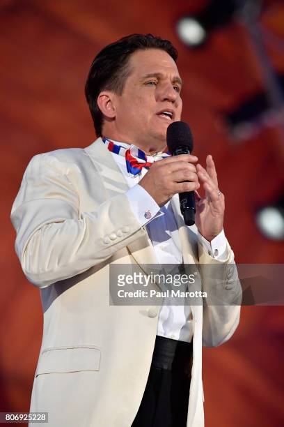 Conductor Keith Lockhart leads the Boston Pops Esplanade Orchestra in the Boston Pops Fireworks Spectacular Rehearsal on July 3, 2017 in Boston,...