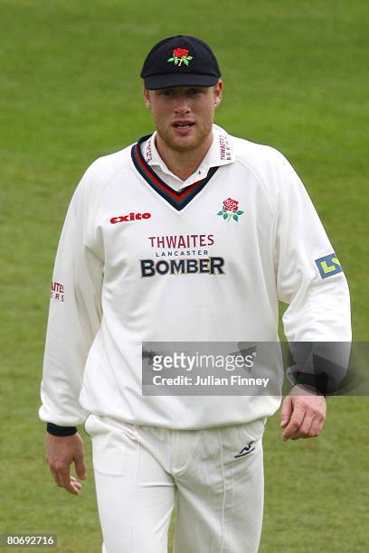 Andrew Flintoff of Lancashire looks on during day one of the LV County Championship Division One match between Surrey and Lancashire at the Brit Oval...