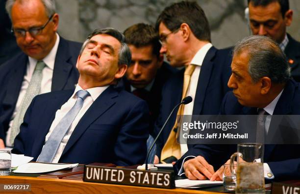 British Prime Minister Gordon Brown attends a security council meeting at the United Nations April 16, 2008 in New York City. The Prime Minister,...