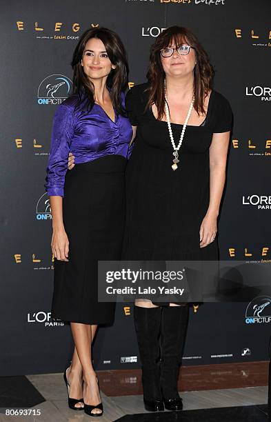 Actress Penelope Cruz and director Isabel Coixet attend a photocall for Elegy, at the Intercontinental Hotel on April 16, 2008 in Madrid, Spain.