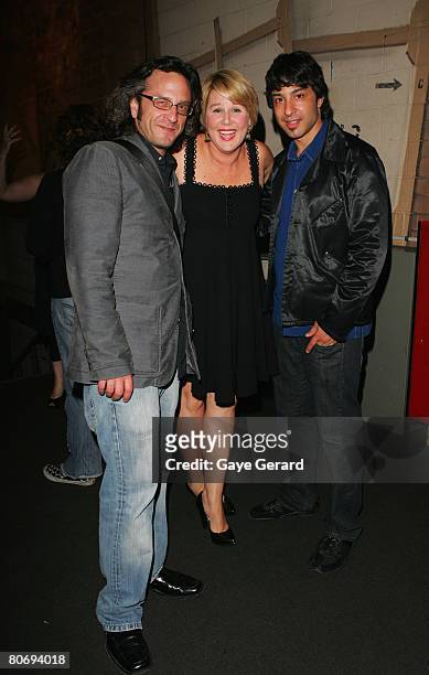 Comedians Marc Maron, Julia Morris and Arj Barker attend the opening night of the Cracker Comedy Festival at the Metro Theatre on April 16, 2008 in...