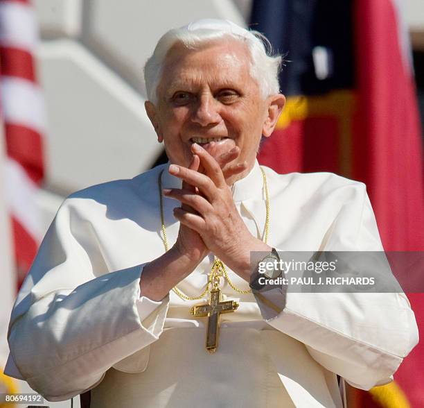 Pope Benedict XVI watches the procedings during welcoming ceremonies hosted by US President George W. Bush April 16, 2008 at the White House in...