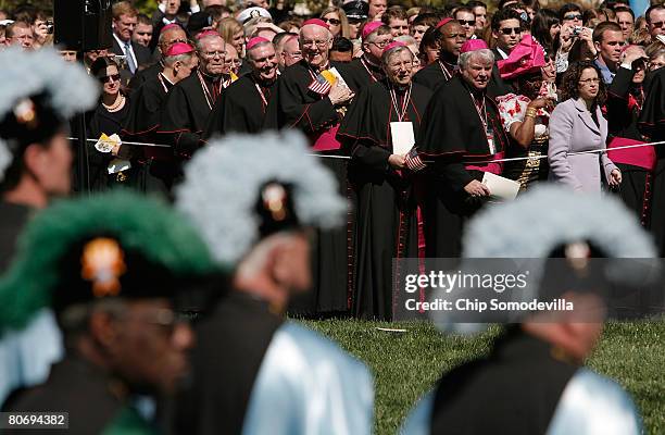 Officials from the Catholic Church and members of the Knights of Columbus attend the South Lawn arrival ceremony for Pope Benedict XVI at the White...