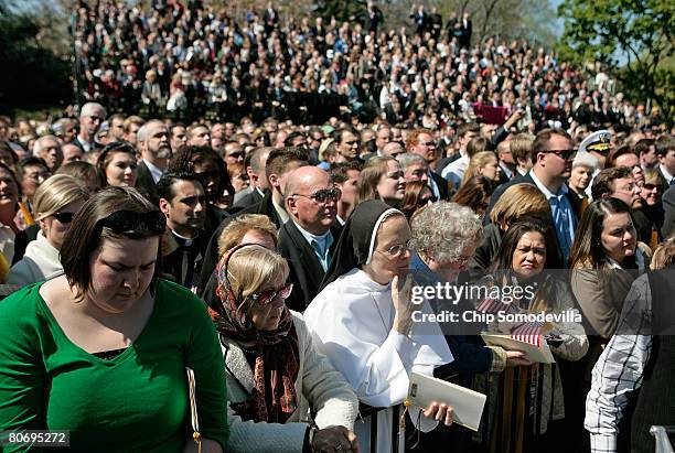 About 12,000 people gather on the South Lawn at the White House for the arrival ceremony of Pope Benedict XVI April 16, 2008 in Washington, DC. Today...