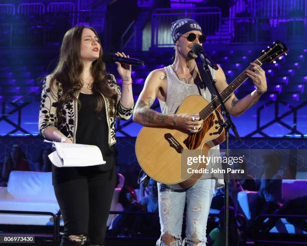 Jesse and Joy are seen during rehearsal at Univision's "Premios Juventud" 2017 Celebrates The Hottest Musical Artists And Young Latinos Change-Makers...