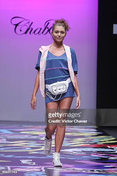 Model walks down the catwalk wearing Chabe by Laura Carrillo during Fashion Week Mexico Autumn/Winter 2008 at Centro Cultural Estacion Indianilla on...