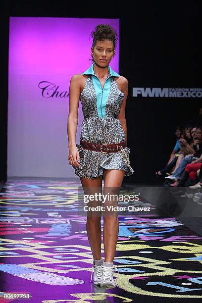 Model walks down the catwalk wearing Chabe by Laura Carrillo during Fashion Week Mexico Autumn/Winter 2008 at Centro Cultural Estacion Indianilla on...