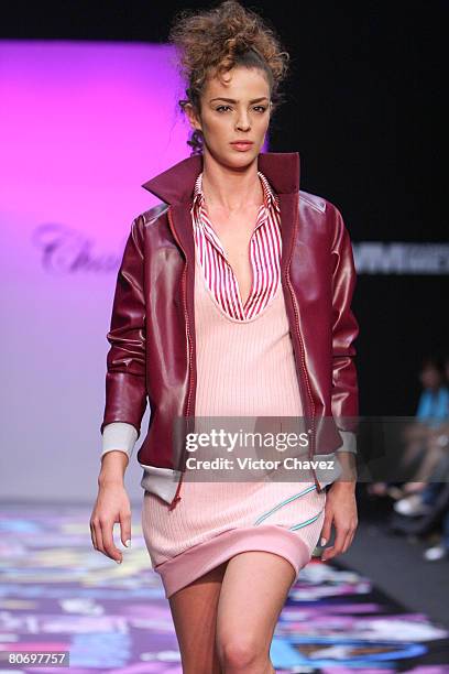 Model walks down the catwalk wearing Chabe by Laura Carrillo during Fashion Week Mexico Autumn/Winter 2008 at Centro Cultural Estacion Indianilla on...