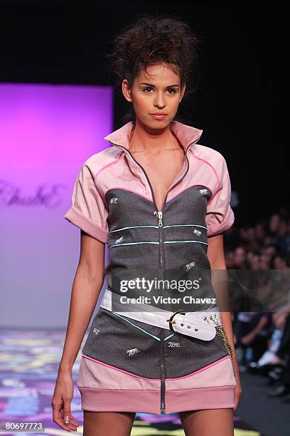 Model walks down the catwalk wearing Chabe by Laura Carrillo during Fashion Week Mexico Autumn/Winter 2008 at Centro Cultural Estacion Indianilla on...