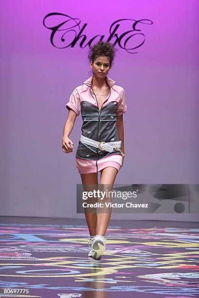 Model walks down the catwalk wearing Chabe by Laura Carrillo during Fashion Week Mexico Autumn/Winter 2008 at Centro Cultural Estacion Indianilla on...