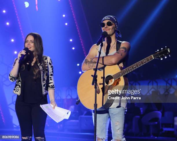 Jesse and Joy are seen during rehearsal at Univision's "Premios Juventud" 2017 Celebrates The Hottest Musical Artists And Young Latinos Change-Makers...