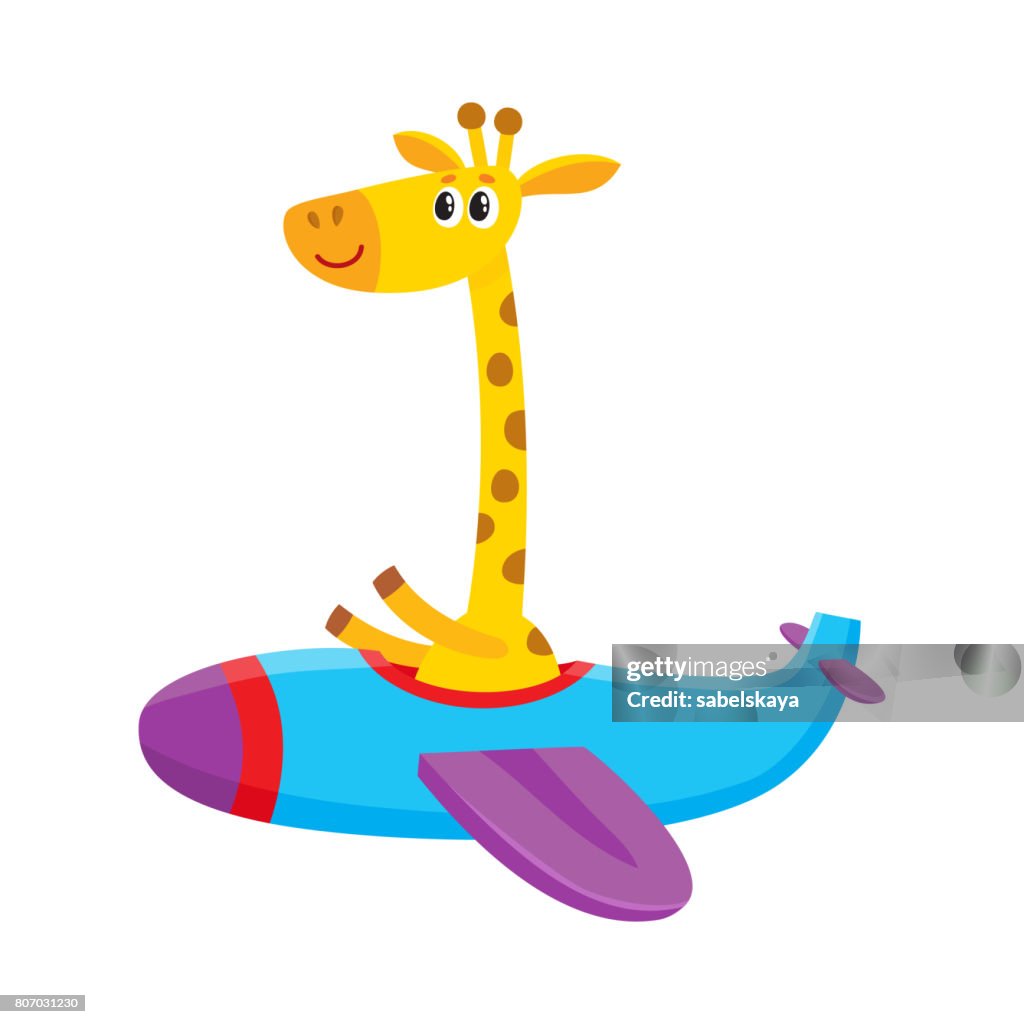 Cute Funny Giraffe Pilot Character Flying On Airplane Cartoon Illustration  High-Res Vector Graphic - Getty Images