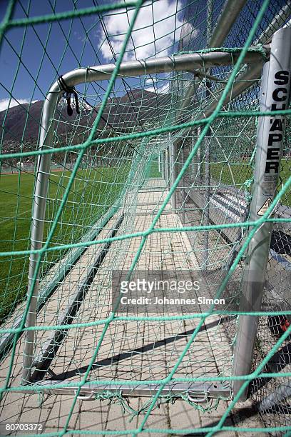 Goals are stored at Tenero football training ground on April 16 in Tenero, near Ascona, Switzerland. The German football national team will be...