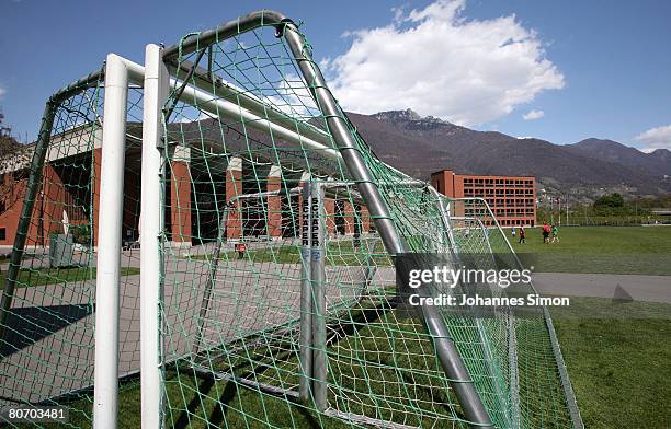 Goals are stored at Tenero football training ground on April 16 in Tenero, near Ascona, Switzerland. The German football national team will be...