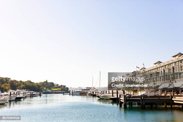 sydney cove bay in winter sun, sky background, copy space - restaurant sydney outside stock pictures, royalty-free photos & images