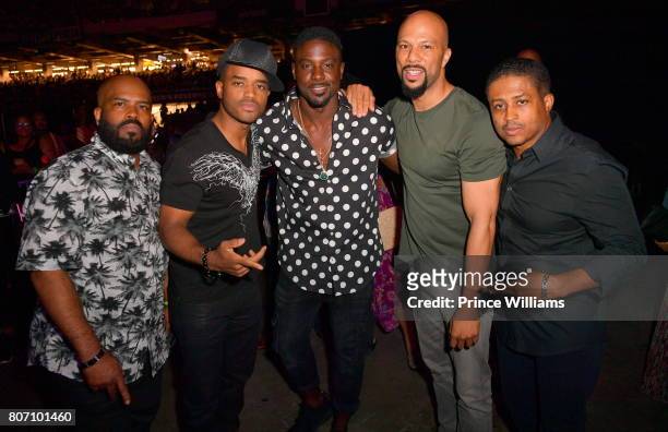Lahmard Tate, Larenz Tate, Lance Gross, Common and Larron Tate attend the 2017 ESSENCE Festival Presented by Coca Cola at the Mercedes-Benz Superdome...