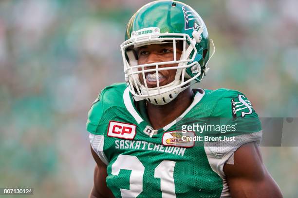 Glenn Love of the Saskatchewan Roughriders on the sideline during the game between the Winnipeg Blue Bombers and Saskatchewan Roughriders at Mosaic...