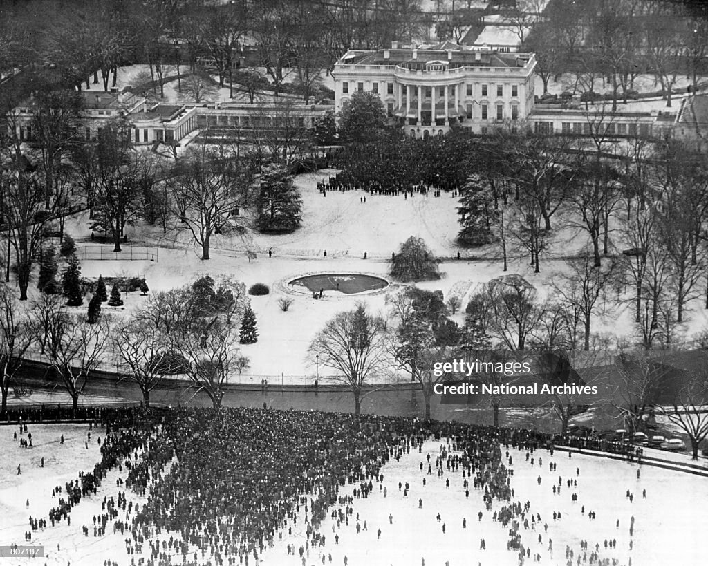 Fdr Fourth Inauguration Aerial view of the crowd gathered outside the White House to attend ...