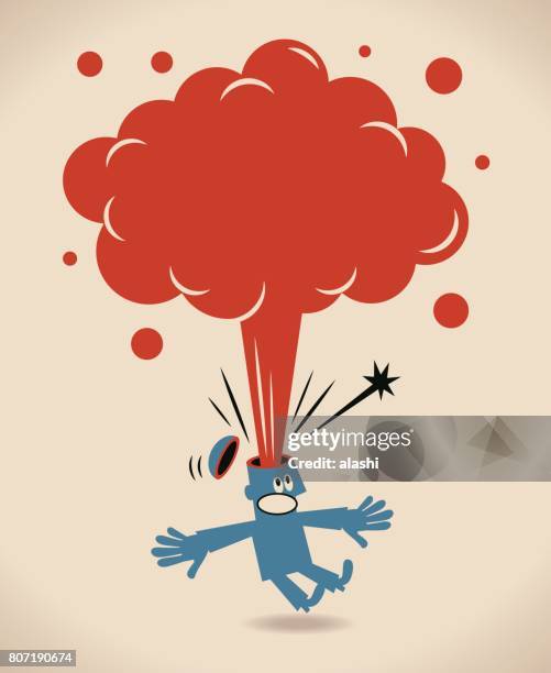 ilustrações de stock, clip art, desenhos animados e ícones de businessman with head exploding, thought bubble popping out - head