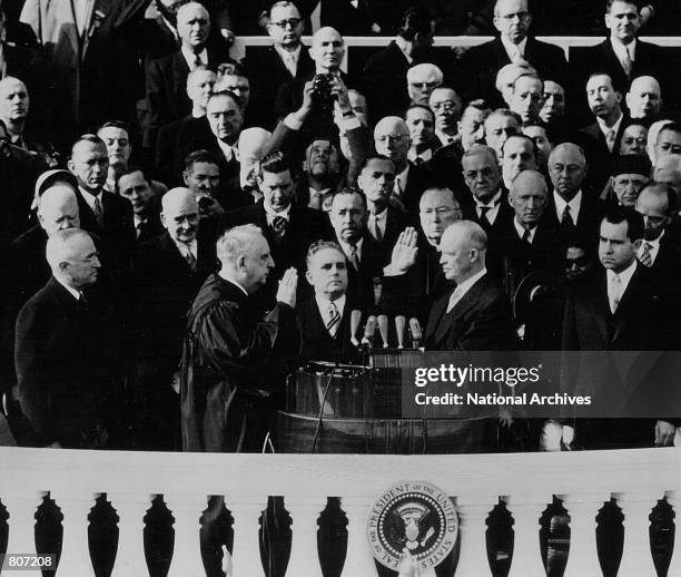 Dwight D. Eisenhower takes the Oath of Office as the President of the United States during his Inauguration January 20, 1953 in Washington D.C. Also...