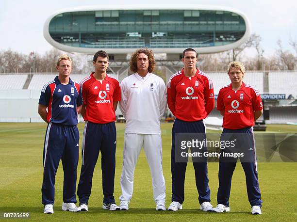 England Cricketers Paul Collingwood, James Anderson, Ryan Sidebottom, Kevin Pietersen and Ian Bell during the launch of the new Adidas England...