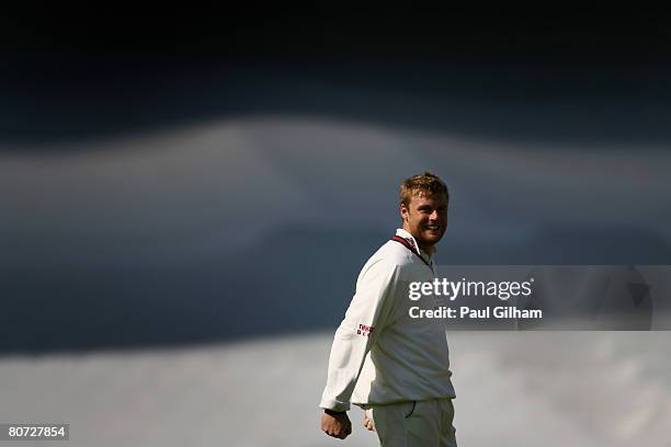 Andrew Flintoff of Lancashire looks on during day two of four of the LV County Championship Division One match between Surrey and Lancashire at The...