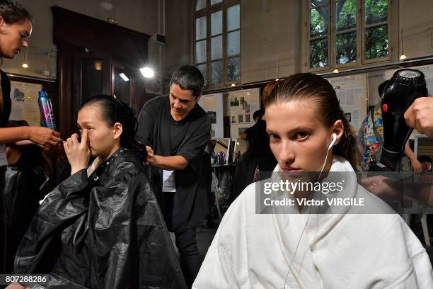 Backstage during the Proenza Schouler Ready to Wear Spring/Summer 2018 show as part of Haute Couture Paris Fashion Week on July 2, 2017 in Paris,...