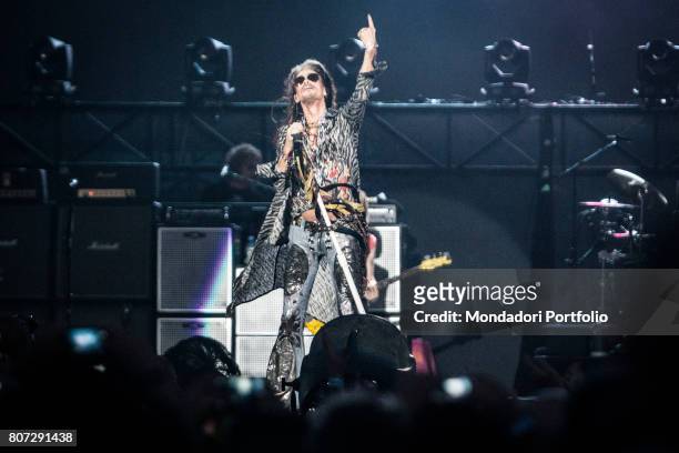 Steven Tyler , front man of the band Aerosmith, in concert at Firenze Rocks Festival. Florence, Italy. 23rd June 2017