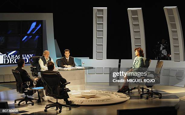 View of the TV studio where the presidential candidates debate takes part with Blanca Ovelar , of the ruling Colorado Party and the candidates of...