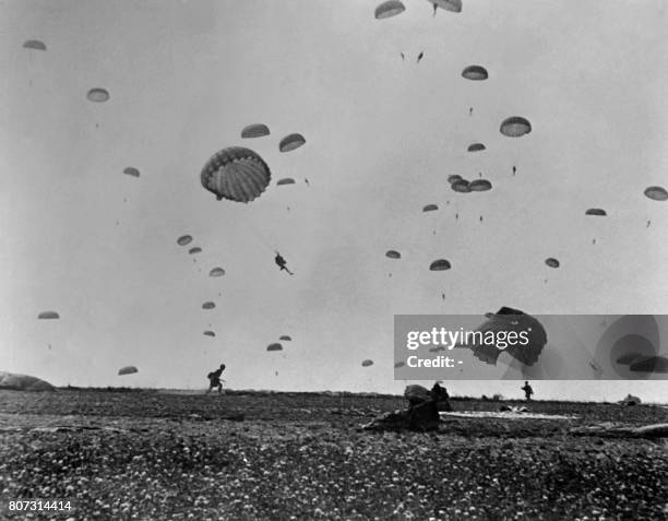 Paratroopers of the Allied land on La Manche coast, on June 6, 1944 after Allied forces stormed the Normandy beaches during D-Day.