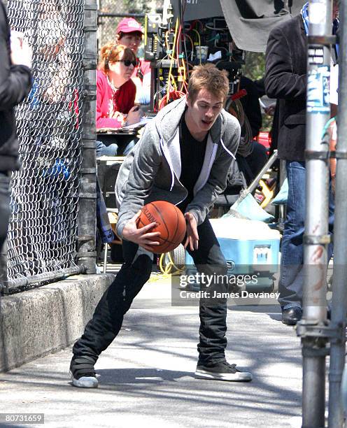 Actor Hayden Christensen filming on location for "New York, I Love You" on April 16, 2008 in New York City.