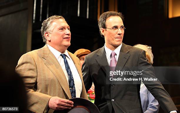 Actor Harvey Fierstein and composer John Bucchino take the curtain call at the opening night of "A Catered Affair" at the Walter Kerr Theater on...