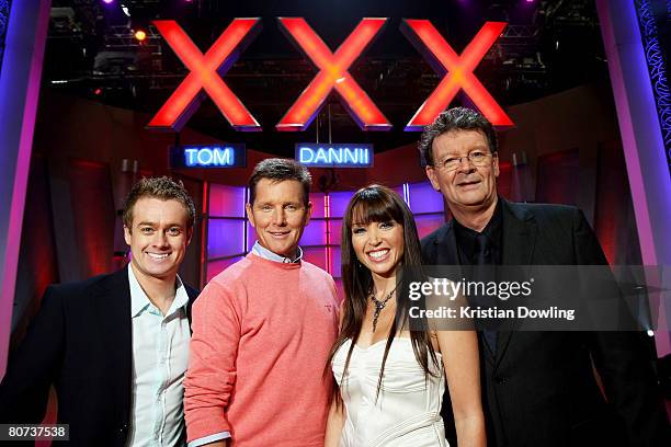 Grant Denyer, Tom Burlinson, Dannii Minogue and Red Symons pose together during a media call for "Australia's Got Talent" at Global TV on April 18,...