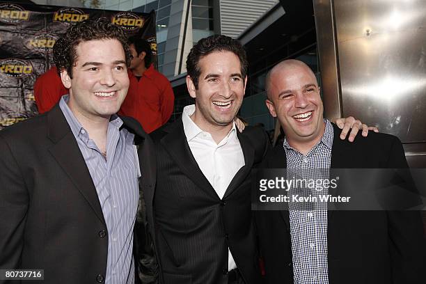 Directors Jon Hurwitz , Hayden Schlossberg and producer Nathan Kahane pose at the premiere of New Line Cinema's "Harold & Kumar Escape From...
