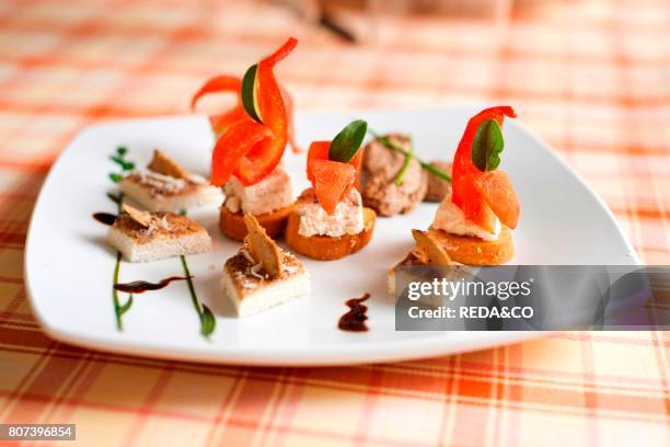 Black truffles Canaps. Restaurant. Il Tartufo. S. Sofia. Laconi. Oristano. Sardinia. Italy.