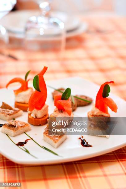 Black truffles Canaps. Restaurant. Il Tartufo. S. Sofia. Laconi. Oristano. Sardinia. Italy.