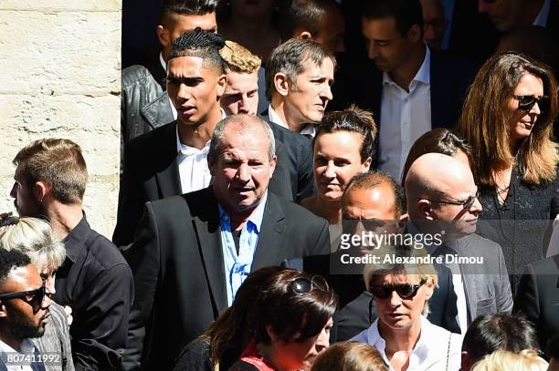 Rolland Courbis and Michel Der Zakarian head coach of Montpellier during Funeral of Montpellier Herault president Louis Nicollin on July 4, 2017 in...