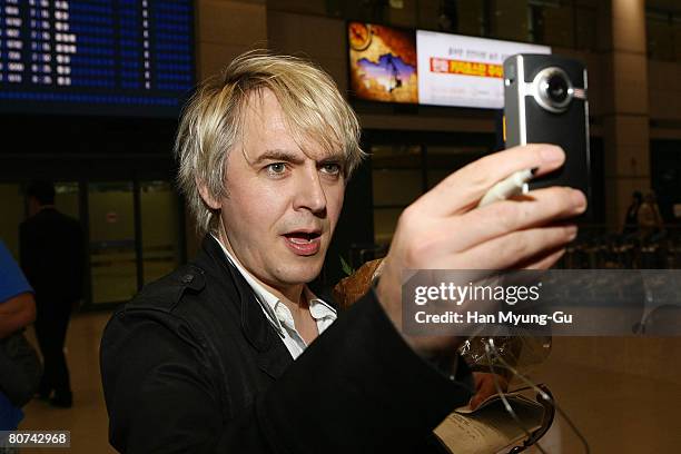 Musician Nick Rhodes of Duran Duran arrives at Incheon International Airport on April 16, 2008 in Incheon, South Korea.