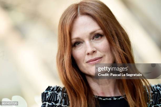 Julianne Moore attends the Chanel Haute Couture Fall/Winter 2017-2018 show as part of Haute Couture Paris Fashion Week on July 4, 2017 in Paris,...