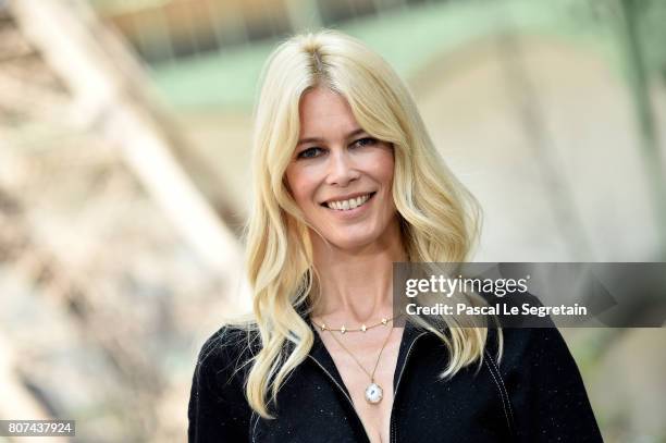 Claudia Schiffer attends the Chanel Haute Couture Fall/Winter 2017-2018 show as part of Haute Couture Paris Fashion Week on July 4, 2017 in Paris,...