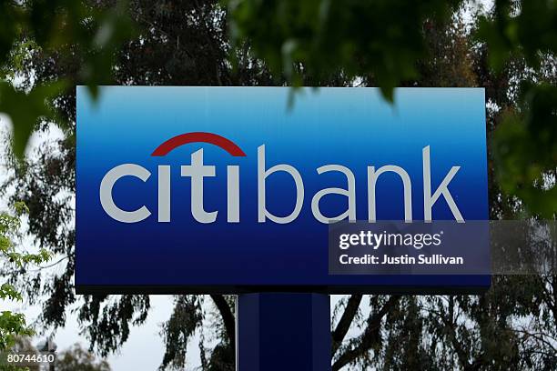 The Citibank logo is seen on a sign at a Citibank office April 18, 2008 in San Rafael, California. Citigroup has reported a $5.1 billion first...