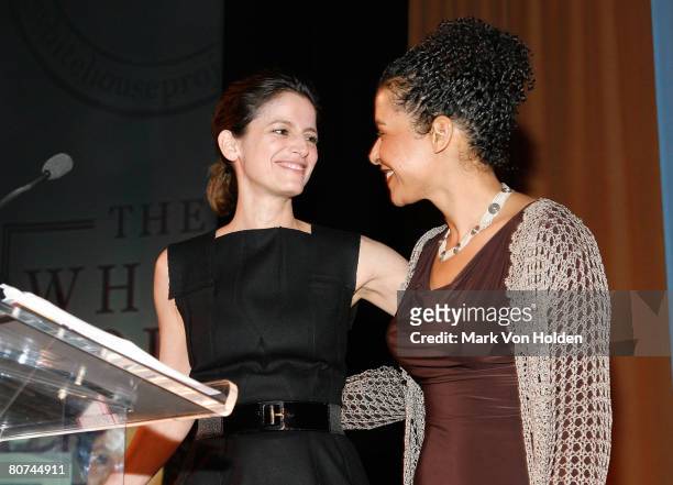 Honoree Editor in Chief of Glamour Magazine Cindi Leive and Honoree Journalist Mariane Pearl accept there epic award at The White House Project's...