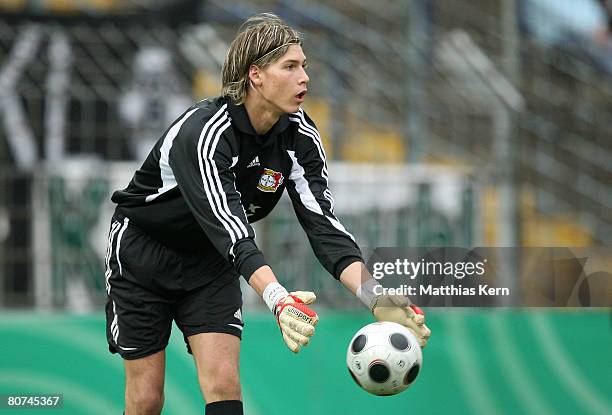 Fabian Giefer of Leverkusen in action during the Juniors Cup Final match between Borussia Moenchengladbach and Bayer 04 Leverkusen at the...