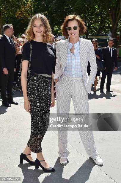 Ines de La Fressange and her daughter Violette D'Urso are seen arriving at the 'Chanel' show during Paris Fashion Week - Haute Couture Fall/Winter...