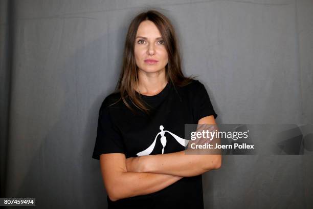 Designer Ewa Herzog is seen backstage ahead of the Ewa Herzog show during the Mercedes-Benz Fashion Week Berlin Spring/Summer 2018 at Kaufhaus...