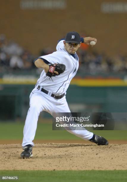 Clay Rapada of the Detroit Tigers pitches during the Jackie Robinson Day game against the Minnesota Twins at Comerica Park in Detroit, Michigan on...