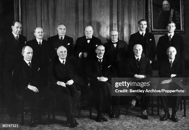 Personalities, Politics, pic: November 1939, The Great Britain Cabinet Ministers, around Prime Minister Neville Chamberlain among the group are Sir...