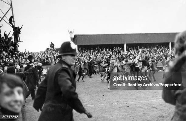 5th February 1972, FA, Cup 3rd Round Replay at Edgar Street, Hereford, Hereford United 2 v Newcastle United 1, a,e,t, Hereford fans on the pitch at...