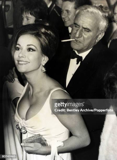 Cinema Personalities, pic: 29th December 1965, Members of the cast of the new James Bond film "Thunderball" L-R: Claudine Auger and Adolfo Celi at...