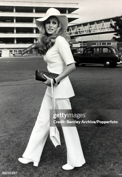 Swiss actress, Ursula Andress, during location filming at Heathrow Airport for Peter Hall's heist film, 'Perfect Friday', London, 18th September 1969.